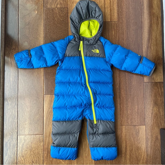 Infant boys The north face blue gray and green snow suit jacket 550 fill - Picture 1 of 6